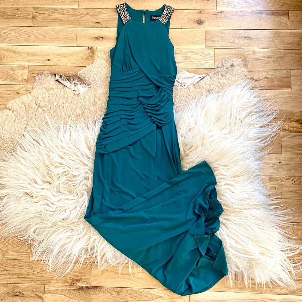 Laundry by Shelli Segal Green Embellished Long Maxi Dress Gown